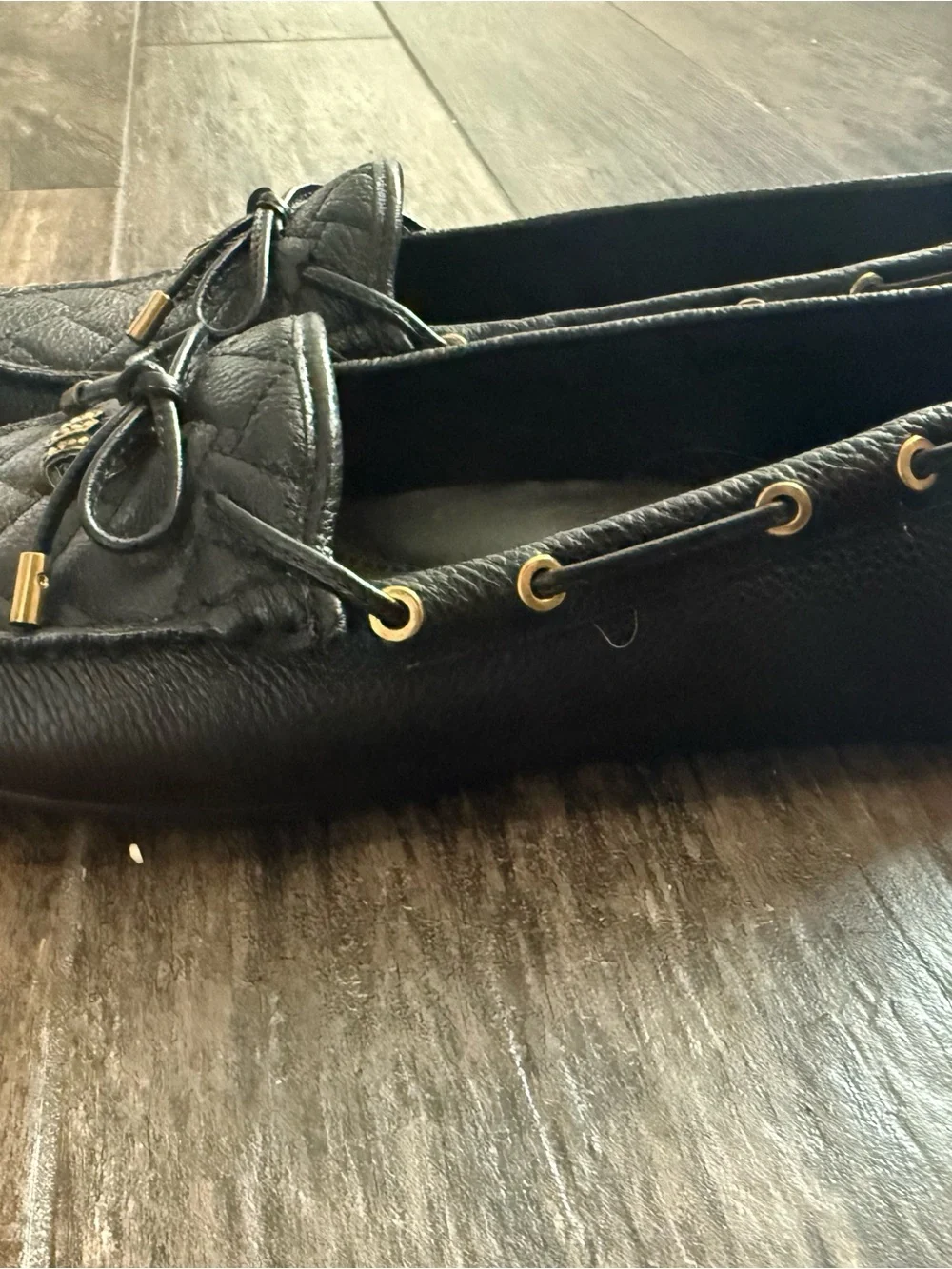 Kurt Geiger Quilted Black Leather Bow-Trim Moccasin Loafers